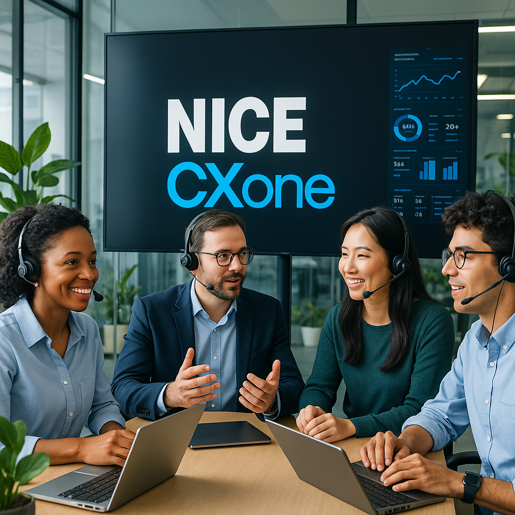 NICE CXone platform dashboard with AI analytics for contact center performance.